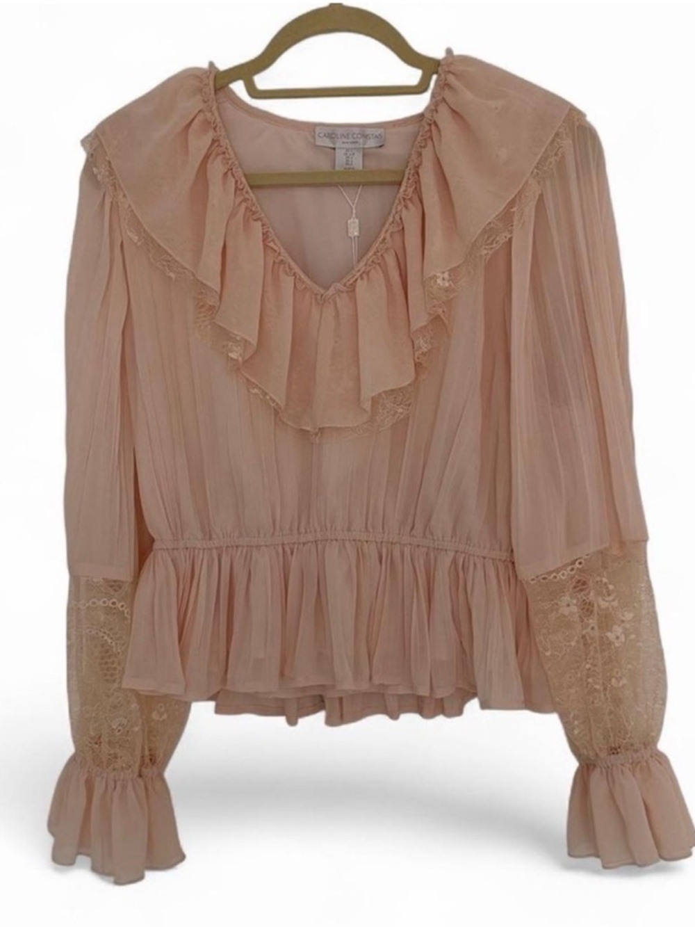 Caroline Constas Peach Cream Ruffle Lace Blouse L NWT - Picture 2 of 10